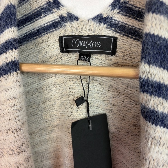 Minkas Striped Knit Poncho Cardigan Fringe Open Front Boho Shawl Wrap Sweater - Picture 7 of 9